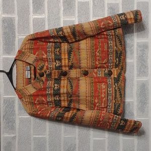 Chico's Silk and Cotton Blend Women's Aztec Western Button Down Blazer Size 1(M)